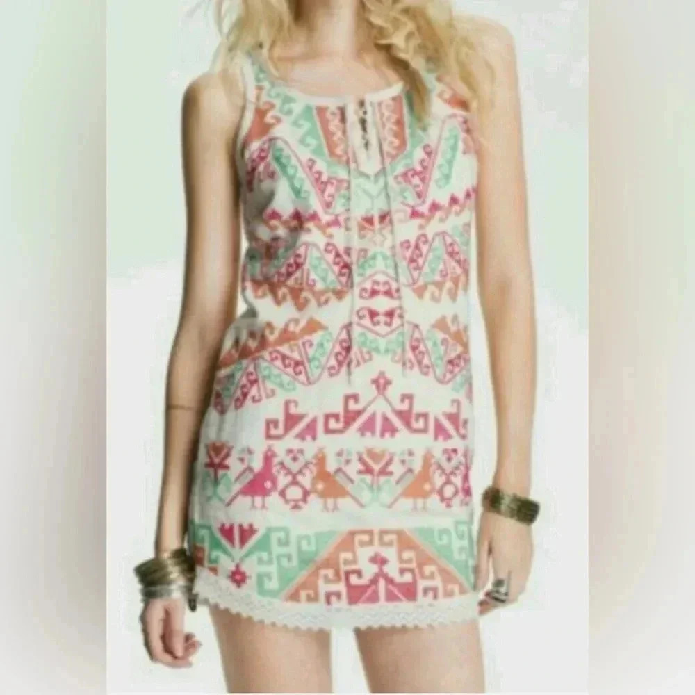 Free People | White Andean Embroidered Mini Dress